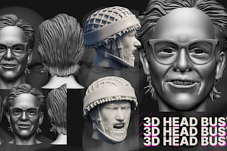 sculpt detailed 3d head bust, 3d face model, and full body model for 3d printing