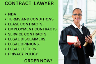 be your contract lawyer for legal agreement, contract, terms and conditions, nda