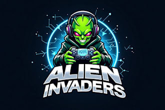 do modern alien invaders gaming logo with free source file