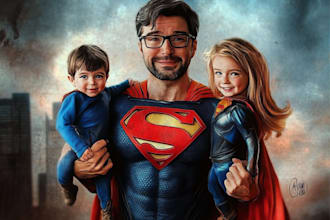 design a family superhero portraits