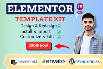 install elementor template kit and install elementor pro and customize