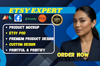 create custom design on printify and printful for etsy shop demand tshirt mockup