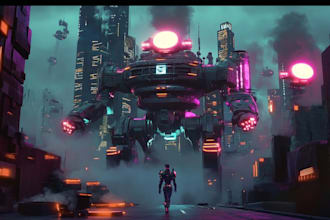 do a futuristic cyberpunk city and digital art illustration