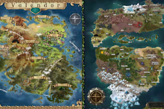 do fantasy world map illustration, dnd ttrpg campaign map, cartography map