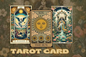 design vintage tarot cards, oracle cards, board game art, or nft artwork