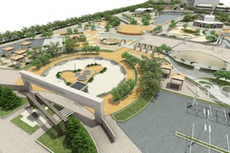 redesign 3d city map permit,landscape exterior,pergola,parking area,urban render