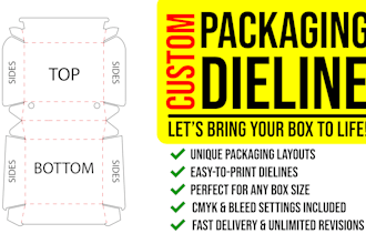 custom packaging dieline, box layout, print template, folding design, die cut