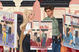 make romance book cover, ebook cover, illustrated character, amazon, book cover