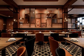 do 3d restaurant, food space, eatery model, coffee shop and cafe interior design