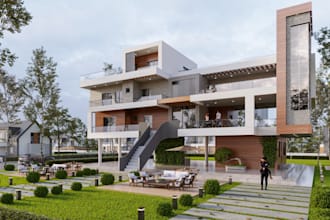renew modern residential building,outdoor lounge design,landscape garden,balcony