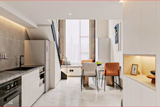 renew 3d modern interior apartment,kitchen layout,plaster ceiling,cgi furniture