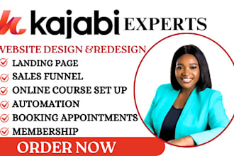 build kajabi website, design kajabi sales funnel  landing page, online course