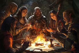 create dnd character or dnd party art full body illustration