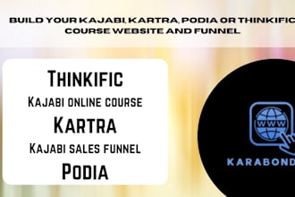 build your kajabi, kartra, podia or thinkific course website and funnel