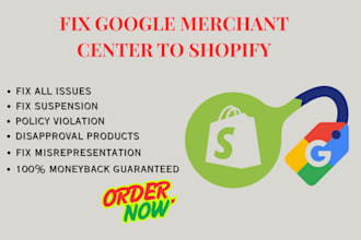 set up and resolve google merchant center issues, link gmc to shopify