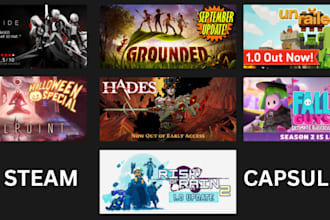 draw a steam game ui environment, steam game capsule art character design