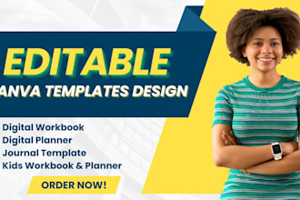 editable digital planner workbook, digital planner, ebook journal using canva