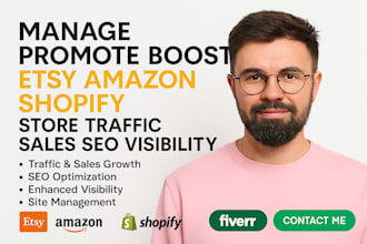 manage promote boost etsy amazon shopify store traffic sales seo visibility site