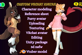 create custom vrchat avatar,3d vtuber model, 3d furry model