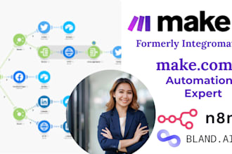 build and troubleshoot automation workflows using make n8n com and bland ai