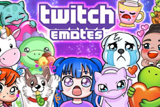 draw custom cute chibi emotes, sub badges, for twitch, discord, vtuber