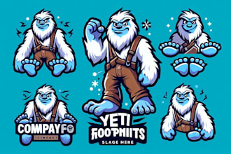 design yeti  foot prints mascot logo with express delivery