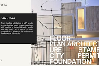 design framing plan, foundation plan, city permit, roof plan for real estates
