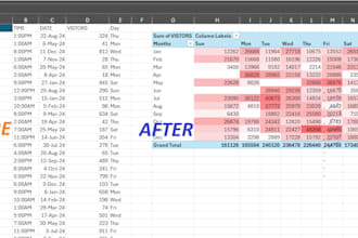 clean, format, merge, split excel data