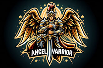 design angel warrior  mascot logo with new concept in 1 day