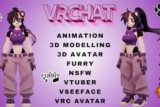 create and edit vrchat avatar, furry avatar, vtuber, 3d model, animaze, vrm