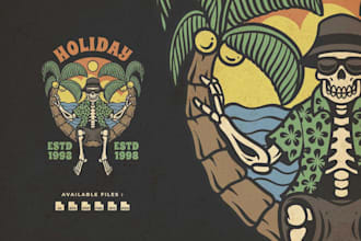 do vintage skull summer beach logo and illustration design