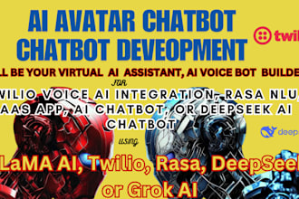 build llama ai virtual ai avatar chatbot, twilio, rasa ai deepseek grok ai
