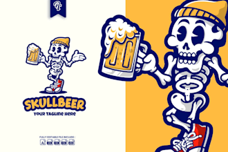 design vintage skull craft pub beer cartoon logo