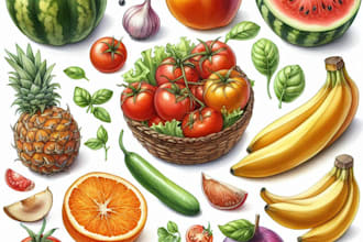 draw watercolor fruits, berries, vegetables