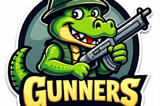 design high quality esport crocodile gunners mascot logo for your business