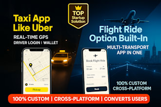 develop uber clone taxi booking app with flight ride, cab app, admin panel