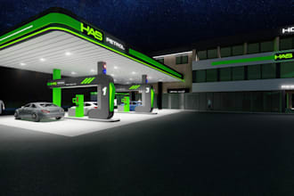 remodel 3d market, shop, mall, filling station, gas station,commercial 3d render