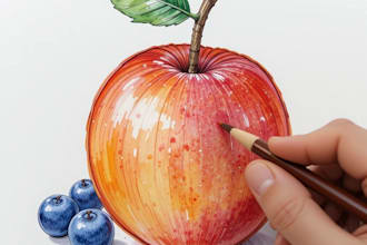 draw fruits and bread hand drawn in colorfully watercolor