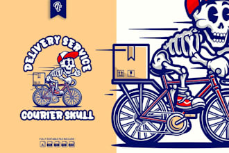 create mascot skull courier delivery cartoon logo