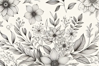 do a natural, floral design, line art, flower