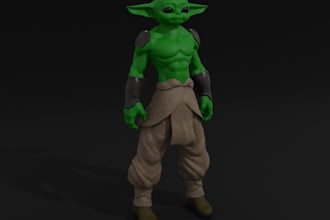 pose yoda 3d character,3d creature, animaze 3d muscular character,3d ue5 rigging