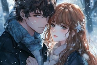 crate a you anime couple art portrait