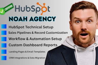 setup hubspot website, hubspot CRM sales pipelines, dashboard reports, workflows