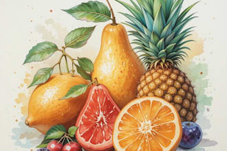 illustrate fruit, plant, or anything in digital watercolor