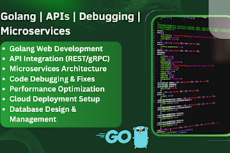 develop, debug, and optimize golang code, apis, web apps, microservices