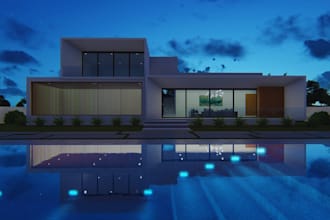 create an outdoor landscape, pool house, backyard garden, pool patio design
