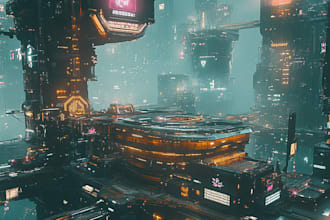 do sci fi illustration of futuristic cyberpunk city