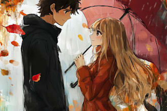 draw anime couple illustration in my anime manga style