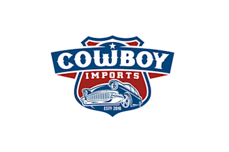 design a vintage cowboy classic car import brand logo