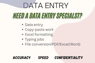 do data entry, typing, copy paste, and file conversion